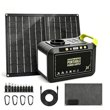 MARBERO Groupe Électrogène Portable 24.000mAh avec Panneau Solaire Pliable 21W, Générateur Solaire avec Prise 120W (Pic), USB QC