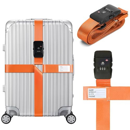 Linpr Sangles de Bagages Croisées, Sangle de Valise Élastiques Réglables, Sangles de Luggages avec Serrure TSA et Étiquette Nomi
