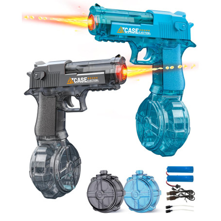 Pistolet à Eau Électrique 2 Pièces, Pistolet à Eau Rechargeable avec Flamme LED Lumineuse, Portée 8 à 10 M, Jouet d'eau Extérieu