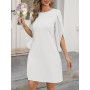 Cicy Bell Robe de cocktail élégante à col rond pour femme - En maille - Manches 3/4 - Couleur unie - Robe décontractée - Robe d'
