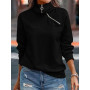 Cuptacc Pull Femme Col V Manche Longue Sweat Femme sans Capuche 1/4 Zippé Couleur Unie Haut Chic Et Elegant | Haut Chic Et Elega