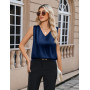 Zeagoo Debardeur Femme Satin Col V Plisse sans Manches Ete Casual Blouse Chemisier Basic S-XXL