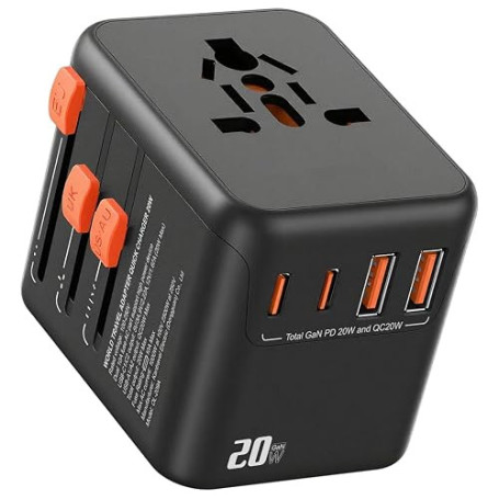 Adaptateur Prise Universelle,Adaptateur Universel de Voyage avec 2 USB C et 2 USB A et 1 Prise Secteur Universelle,Adaptateur de