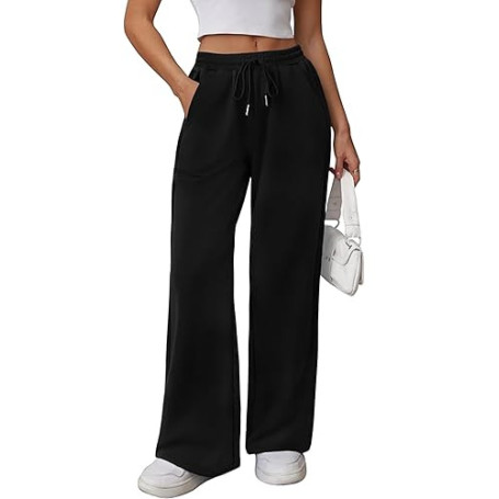 Litherday Jogging Femme en Coton Coupe Large Pantalon de Sport à Taille Élastique pour Running, Fitness et Entraînement