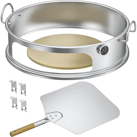 onlyfire BRK-6023 Kit Pizza pour Weber 57 cm - Anneau à Pizza en INOX avec Poignées Amovibles, Pierre à Pizza 38 cm, Pelle à Piz