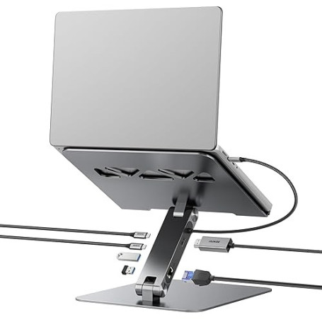 BENFEI Support pour ordi Portable avec Station d'accueil USB C 6in1, HDMI 4K@60Hz, Gigabit Ethernet, 100W PD, 10Gbps 1*USB C 3.2