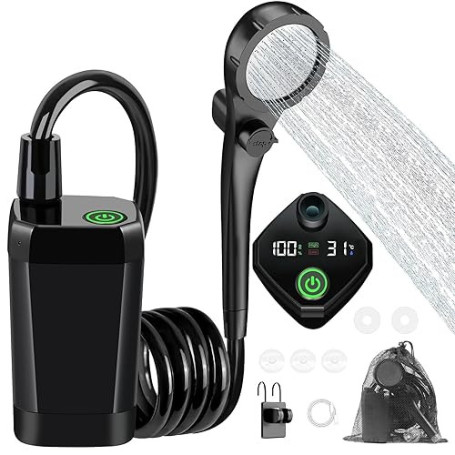 Uplayteck Douche de Camping, Kit Douche Portable 6000mAh Rechargeable avec écran LED Intelligent 3 Modes de Douche IPX7 Etanche