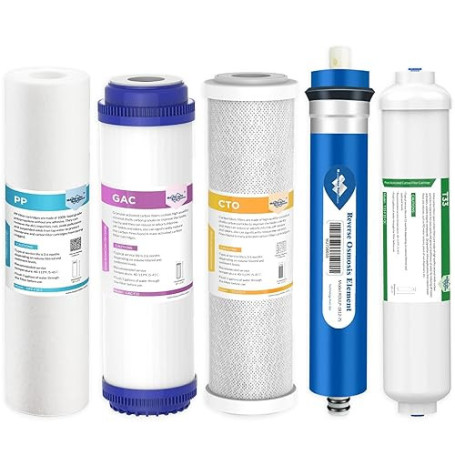 Membrane Solutions Filtres à osmose inverse universels à 5 étages, Avec membrane RO 75 GPD, kit de 5 filtres de remplacement pou