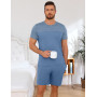 Uniexcosm Pyjama Homme Coton Manches Courtes Pyjama Homme Col V avec Boutons Pyjama D'Été Doux Ensemble De Deux Pièces pour Homm
