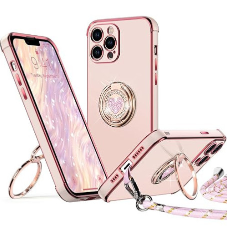 XYZ Coque pour iPhone 12 Pro Max, avec Double Anneau de Support Cœur, avec Lanière pour Filles et Femmes, Coque de Protection de
