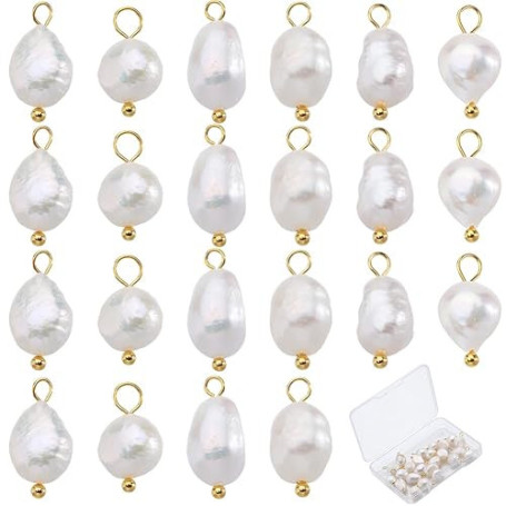 SUNNYCLUE 1 boîte de 30 Breloques en Perles d'eau Douce en Vrac Petites Perles Blanches Naturelles avec Boucles en Acier Inoxyda