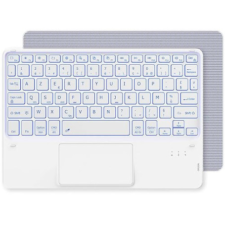 CACOE Clavier avec Pavé Tactile, Clavier sans Fil Bluetooth 10 Pouces avec Rétroéclairage, [AZERTY] Clavier Léger Fin pour iPad,