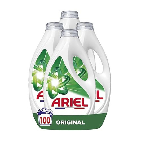Ariel Original Lessive Liquide, 100 Lavages, Action Détachante En 1 Seul Lavage, Impeccable Même à Froid, Fabriqué en France