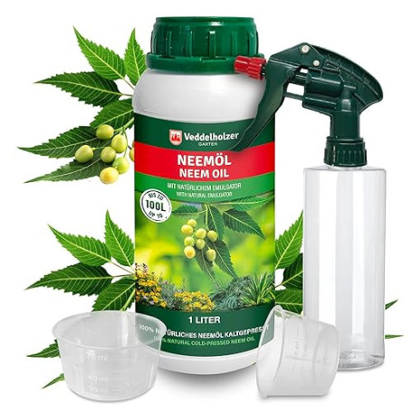 Veddelholzer 1000 ml d'huile de neem de qualité supérieure pressée à froid 100% naturelle, kit complet avec émulsifiant naturel