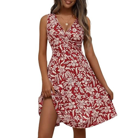 LIAMERHE Robe Femme Col V Chic et Elegant Manches sans/Courtes/Longues Robes A-Line Casual Robe pour Fête Noël Mariage | Robe Fe