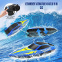 WUQNGI Bateau Télécommandé Enfant et Adulte, RC Bateau 2,4 GHz avec Lumières LED, 2 Piles Rechargeables Bateau Radiocommandé Éle