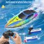 WUQNGI Bateau Télécommandé Enfant et Adulte, RC Bateau 2,4 GHz avec Lumières LED, 2 Piles Rechargeables Bateau Radiocommandé Éle