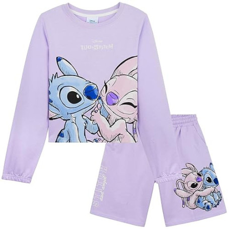 Disney Stitch Ensemble Survêtement Fille et Ado 2 Pièces Sweatshirt à Col Rond et Short Fille avec Poches Loungewear Set Confort