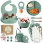 O'doe Vaisselle Bebe | Set Repas Bebe 1er Age 15 Pièces – Coffret Repas Bebe avec Bol Silicone à Ventouse, Cuillères, Tasses, Ba