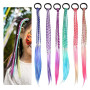 simarro Mèches de cheveux colorées pour filles, 45 cm de cheveux tressés avec élastique, extensions de cheveux pour enfants, orn
