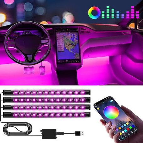 Winzwon Accessoire Voiture Interieur Femme Homme, LED Voiture Interieur, Accessoire Voiture Lampe, 16 Millions de Couleurs Car A