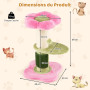 COSTWAY Petit Arbre à Chat Fleur 69 cm, 2 Plateformes, Ø13 cm Poteau à Griffer en Sisal, Brosse d'Toilettage, Arbre a Chat Desig