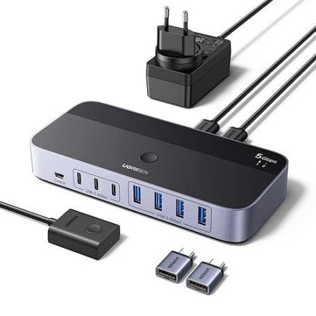 UGREEN Switch USB 5Gbps KVM Commutateur 2 PC Entrées Partagent 7 Sorties Périphériques USB pour Clavier Souris Disque Dur Imprim