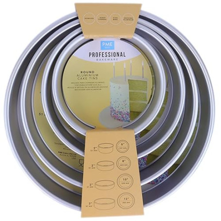 PME - Moules à Gâteaux Ronds 15, 20, 25, 30 cm x 5 cm de Profondeur, Lot de 4, Plata