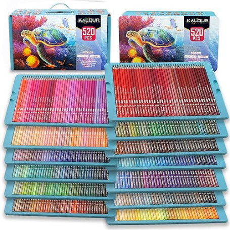 KALOUR Pro Crayons de Couleur, Ensemble de 520 Couleurs, Mine Douce pour Artistes avec des Couleurs Vibrantes, Idéal pour le Des