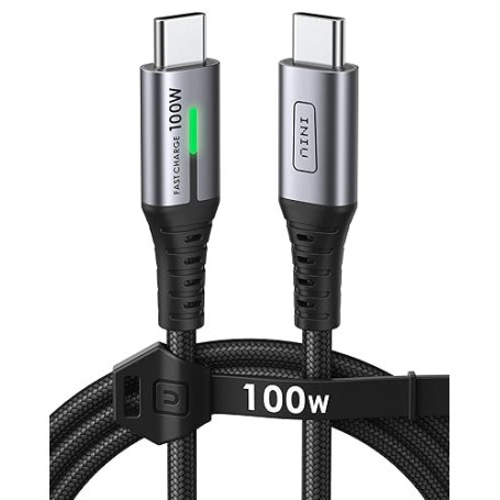 INIU Câble USB C, 1m 100W PD 5A Cable USB C Charge Rapide QC 4.0 Chargeur Type C Nylon Tressé pour iPhone 16 15 Samsung S23 Ultr