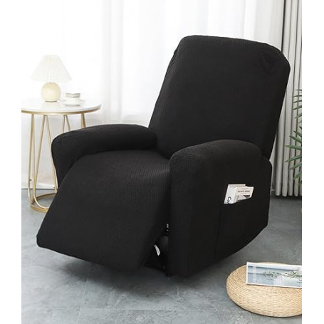 Hearda Housse de Fauteuil Relax Inclinable Electrique, Jacquard Noir Housse pour Canapé Relax, Élastique Housse de Fauteuil Exte