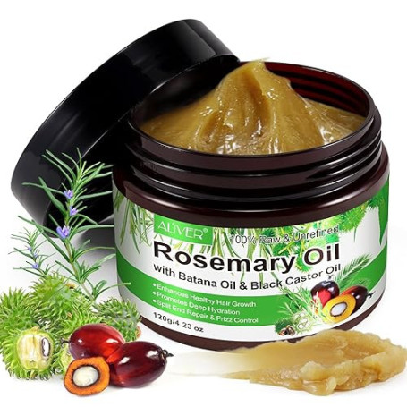 Huile essentielle de romarin & huile de batana & huile de ricin noir 3 en 1 solide pour la croissance des cheveux, stimule la no