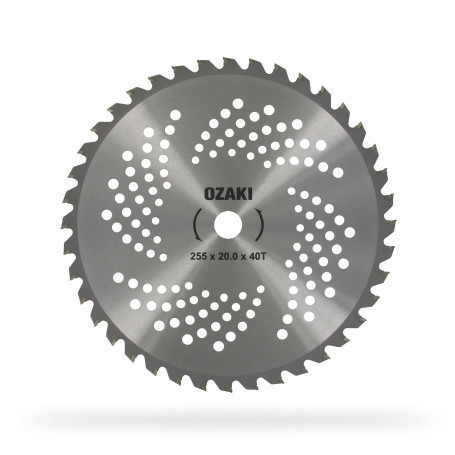 OZAKI - Lame 40 Dents Pour Débrousailleuse - Dents à Pointe Carbure - Largeur de Coupe : 255 mm - Epaisseur 1,3 mm - Alésage 20 