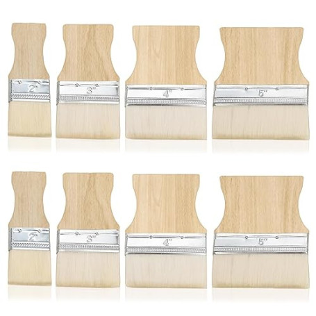 Lot de 8 pinceaux plats - Avec manche en bois - Pour aquarelle, gouache, acrylique, huile sur toile et fond de peinture