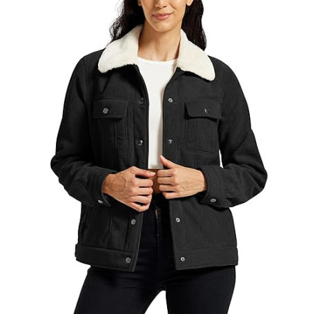 MoFiz Veste Polaire Femme Doublée en sherpa Blouson Hiver Chaud Vestes en Velours Côtelé à Boutons élégant décontracté et Poches