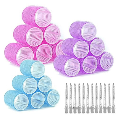 AiQInu 30 Pièces Bigoudis Cheveux, Comprenant 18 Bigoudis Magiques Et 12 Pinces Métalliques, Gros Cheveux pour Les Femmes Et DIY