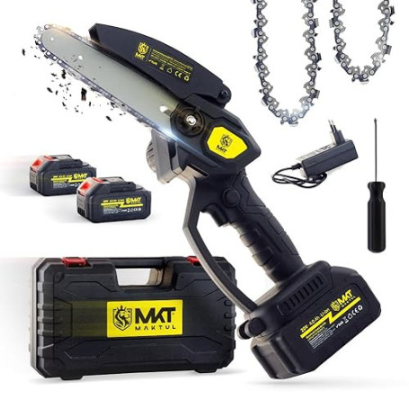 MAKTUL Mini Tronçonneuse à Batterie 6‘’/15cm, 8000 mAh (2x 4000mAh 20V), Coupe Branche Scie Électrique Élagueuse, Tailler Arbres