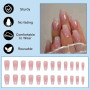 24 Pièces Faux Ongles Moyen Cercueil, Français Press on Nails Rose Ballerine Ongles à Coller, Acrylique Bâton sur Les Ongles ave