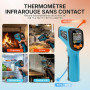 Tilswall Thermomètre Infrarouge Laser Numérique Sans Contact, -50°C ~ 600°C(-58°F ~ 1112°F), Emissivité Réglable, Idéal pour Cui