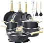 GiPP 22 Pièces Induction Lot de Poele - Set de Poêles et Casseroles avec Revêtement Céramique Antiadhésif, Batterie de Cuisine S
