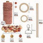 HanCheng Parure de fil à macramé 60 m, 3 mm, 3 couleurs (beige, bordeaux, vieux rose) avec 40 perles en bois, 6 anneaux, 2 bâton