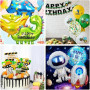 Alaoo Kit Décoration Anniversaire Dinosaure, Anniversaire Dinosaure, Géant Ballon Dinosaure avec Happy Birthday Bannière, Ballon