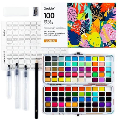 Grabie Ensemble de peinture aquarelle, idéal pour la peinture, fournitures artistiques, pour artistes, amateurs et amateurs de p