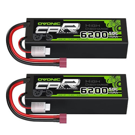 OVONIC 2s Lipo Batterie 6200mAh 50C 7.4V Étui Rigide avec Connecteur Dean Style T pour RC Avion RC Hélicoptère RC Voiture RC Bat