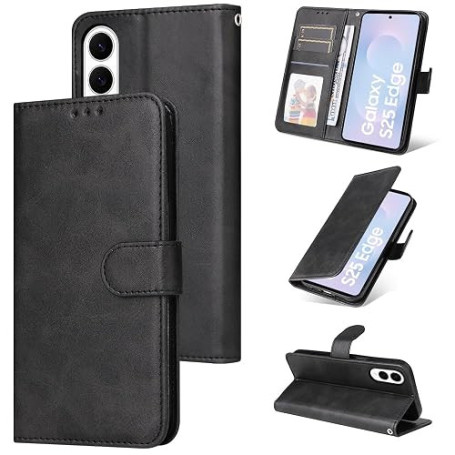 E-Lush Coque pour Samsung Galaxy S25 Edge 5G Cuir PU, Portefeuille Etui pour Samsung S25 Edge Coque Magnétique Flip Case avec Fo