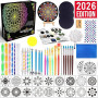 Kit Peinture Mandala, Outils de Pointillage (Dotting Tools), Set Peinture sur Galets et Pierres avec Pochoirs, Pinceaux, Trousse