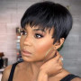 Becus Perruque Femme Naturelle Courts Cheveux Humains Noirs Pixie Cut Perruque Brésiliens Vrais Cheveux Courts Noirs Avec Frange