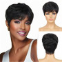 Becus Perruque Femme Naturelle Courts Cheveux Humains Noirs Pixie Cut Perruque Brésiliens Vrais Cheveux Courts Noirs Avec Frange