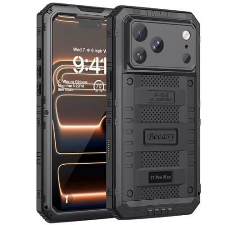 Beeasy Coque Étanche pour iPhone 17 Pro Max– [IP68 + Protection Militaire 360°] Métal Renforcé, Protège-écran Intégré – pour Ext