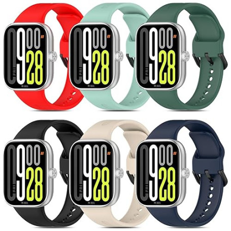 WindRen 6 Pack Bracelets Compatible avec Xiaomi Redmi Watch 6/5/4, Sangles Sport Silicone Souple pour Xiaomi Mi Band 9 Pro/Xiaom